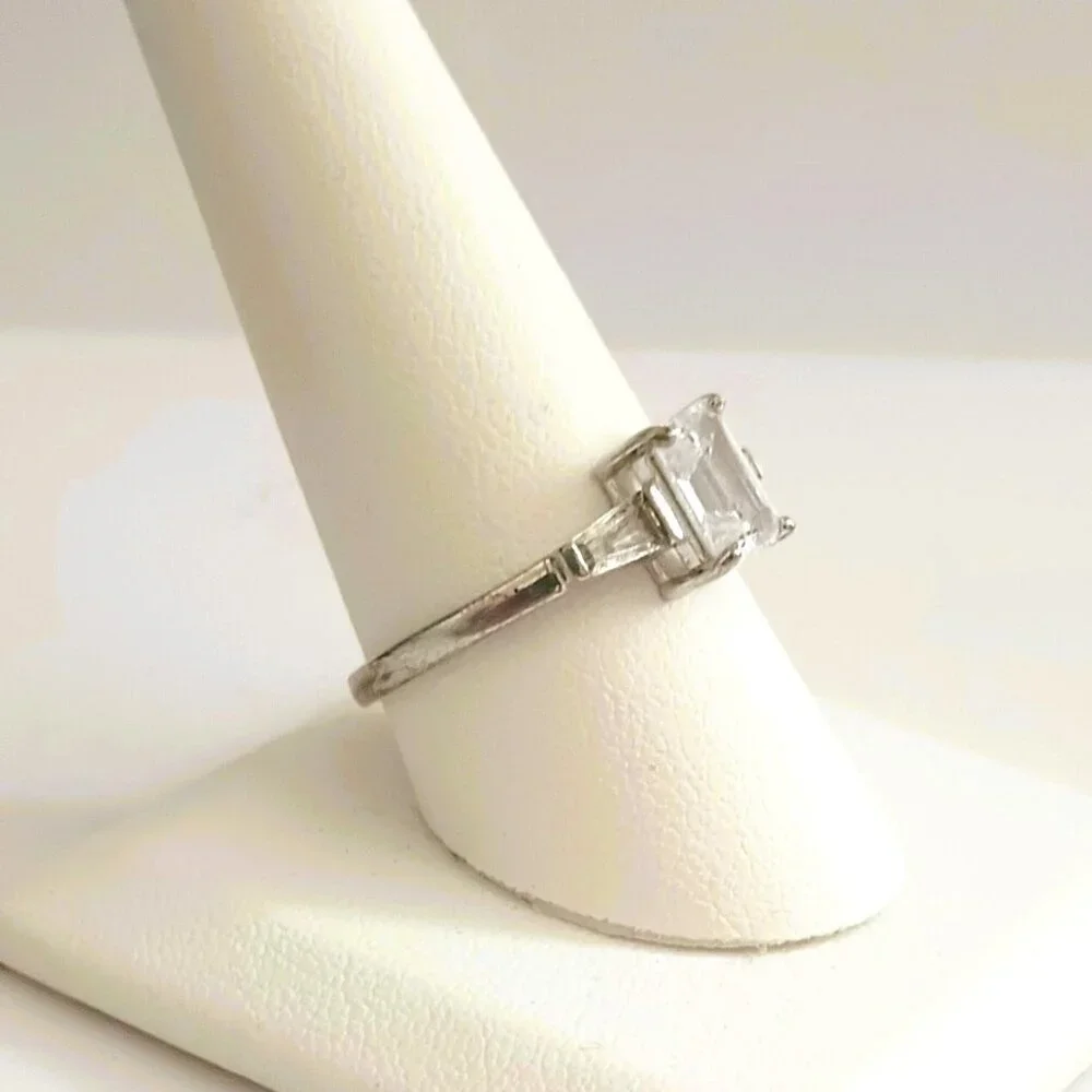925 Emerald Cut CZ Baguette Ring 10 Sterling Silver Statement Wedding Jewelry